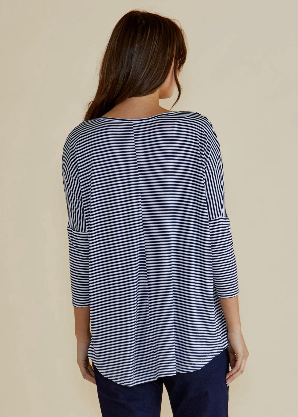 Milan 3/4 Sleeve Top ~ Navy Blue/White Stripe