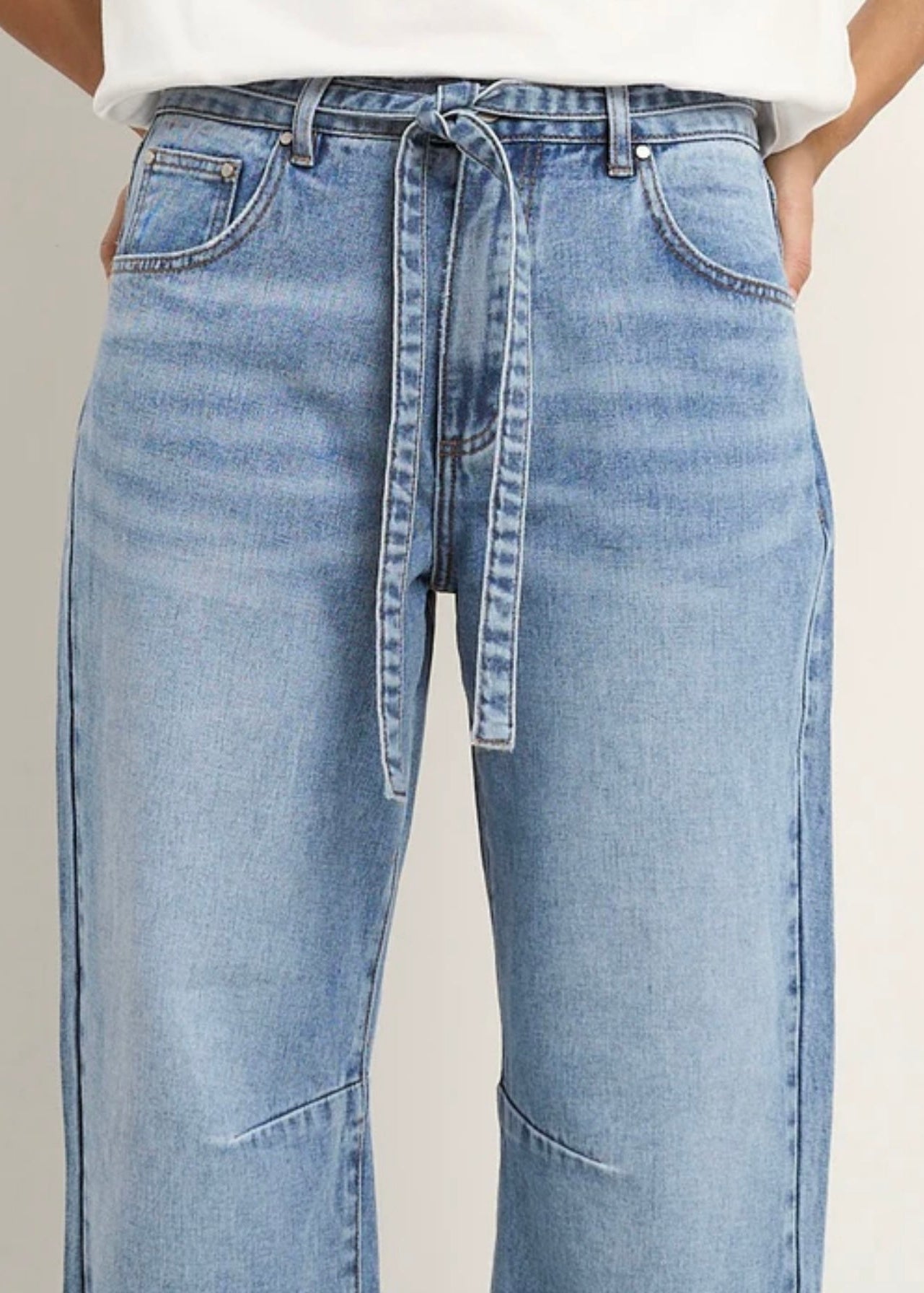 Campus Tie Waist Barrel Jeans ~ Light Blue