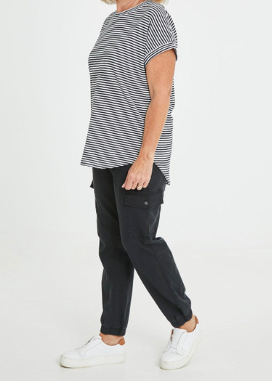 Hailey Short Sleeve Tee ~ White/Ebony Stripe