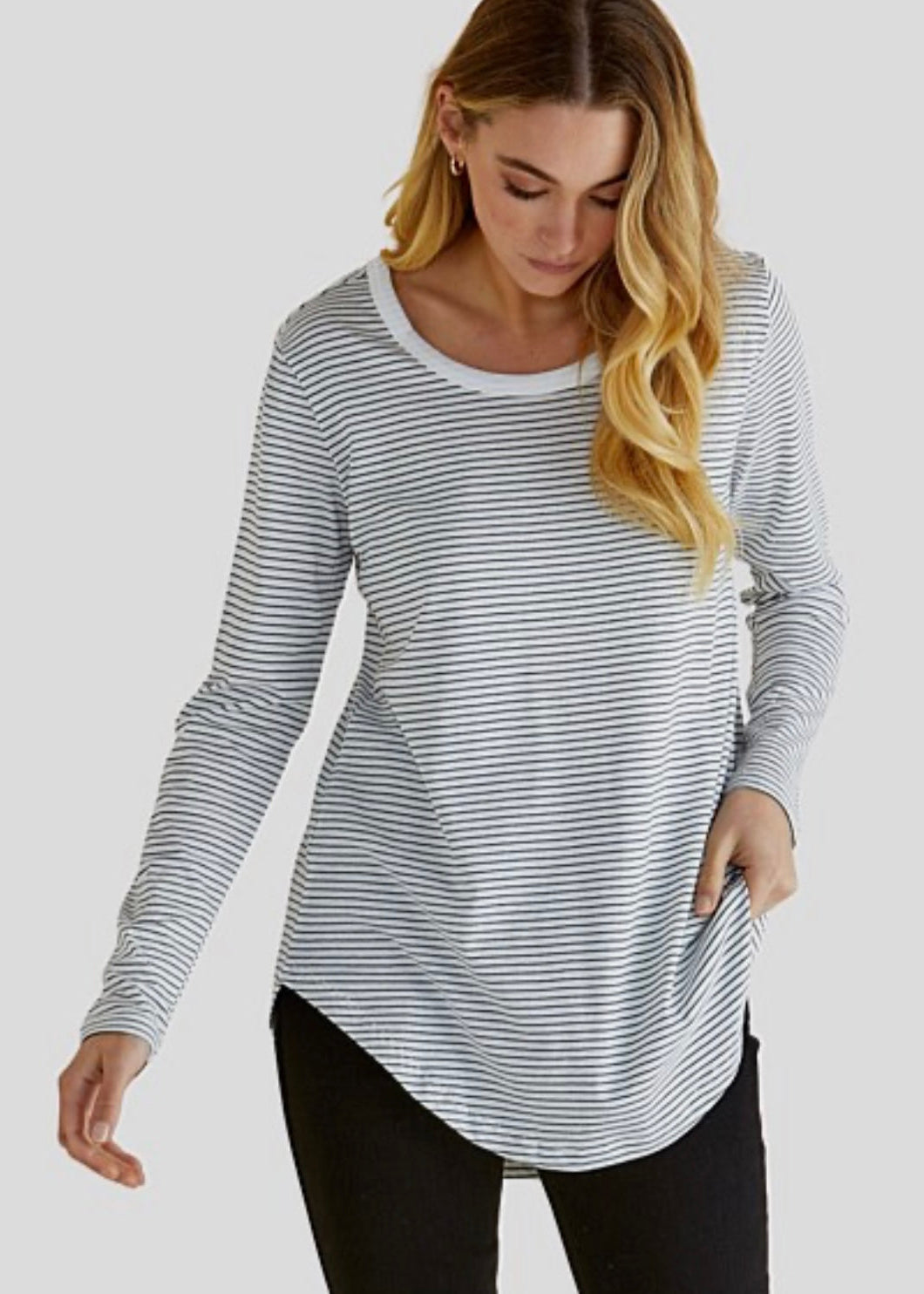 Megan Long Sleeve Top ~ White/Black Stripe
