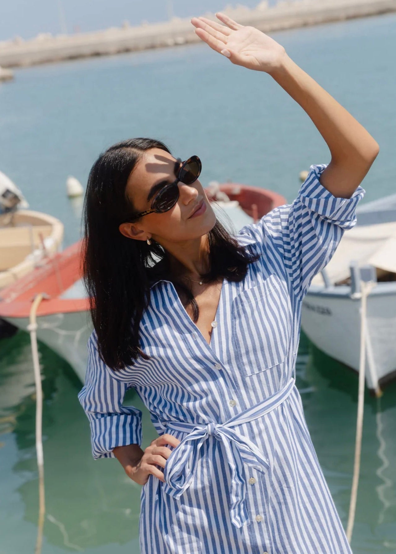 Forward Cotton Midi Dress ~ Blue Stripe