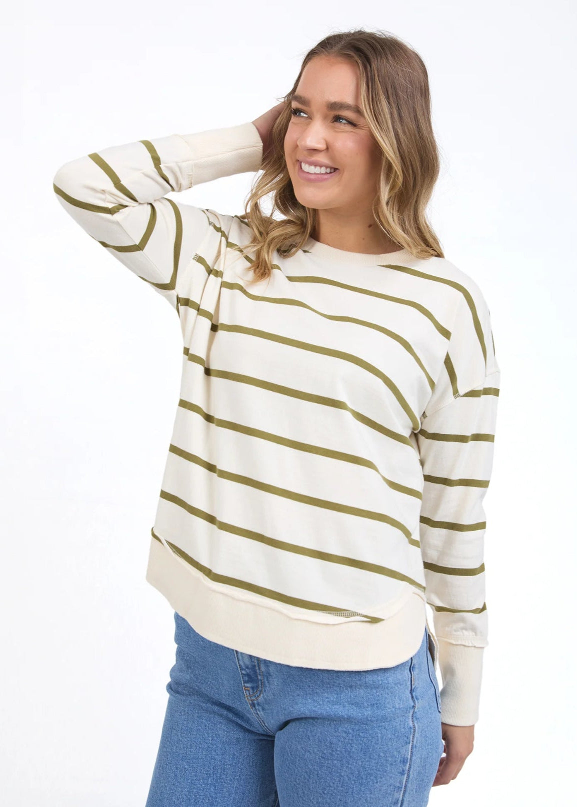 Farrah Stripe Long Sleeve ~ Vintage White & Olive
