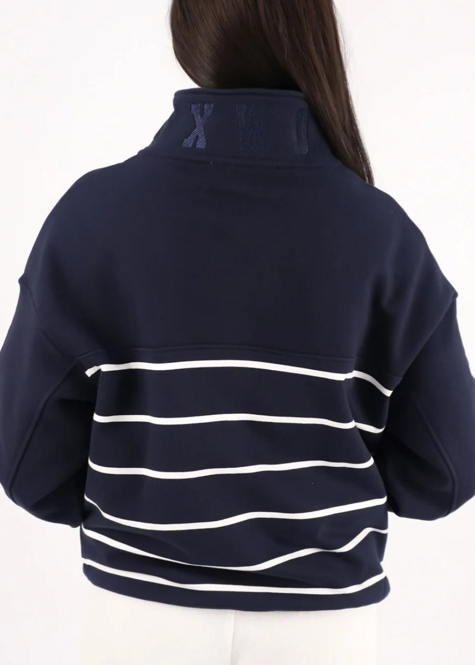 College Stripe Zip Crew Vintage ~ Navy and White