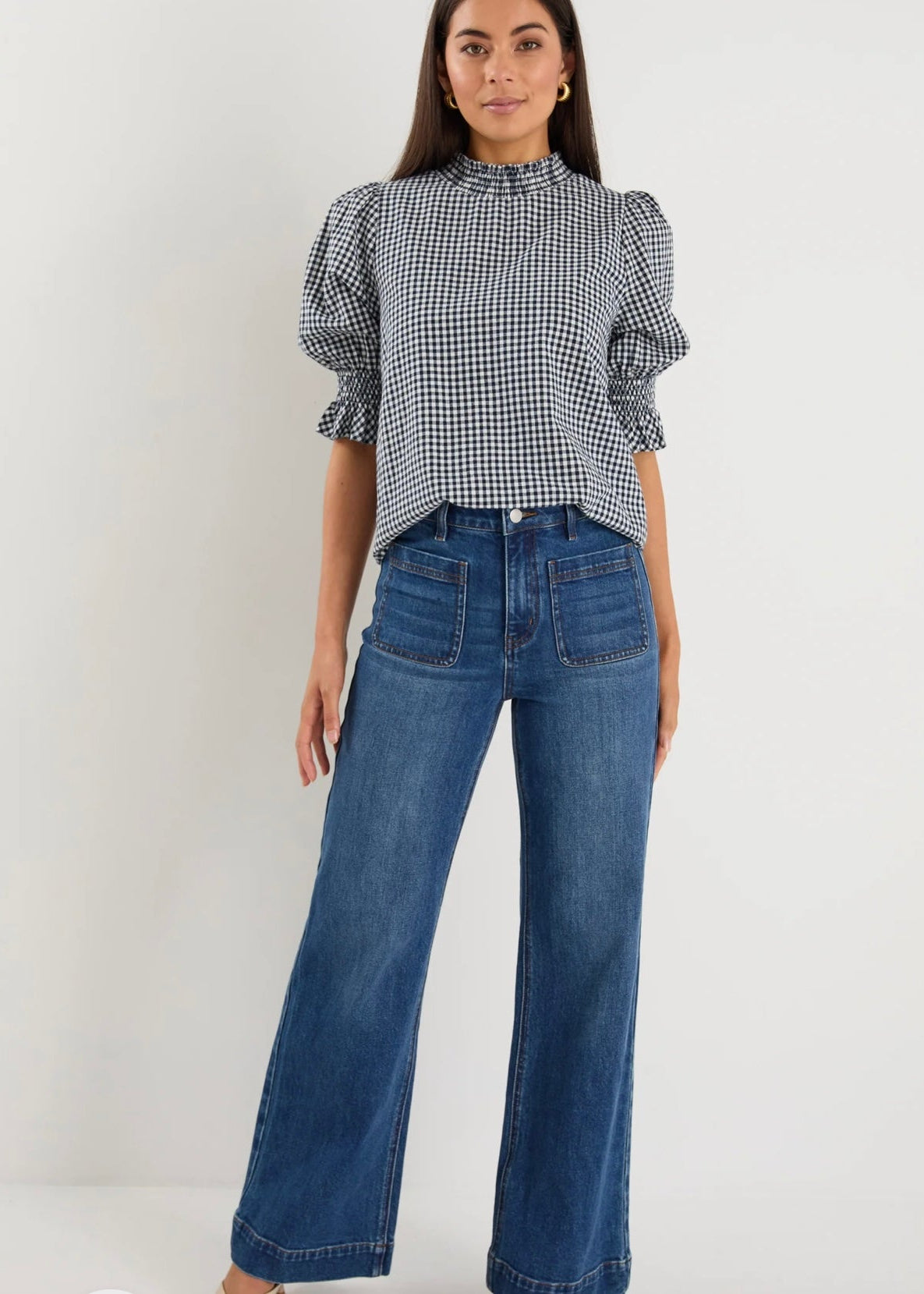 Affection High Neck Top ~ Navy Gingham