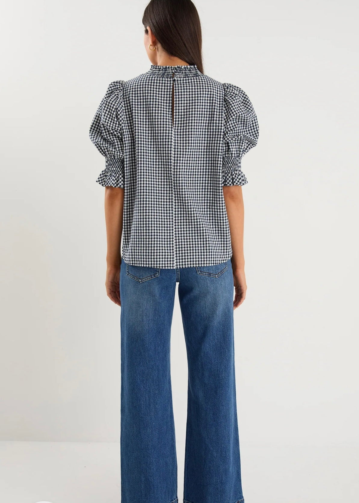 Affection High Neck Top ~ Navy Gingham