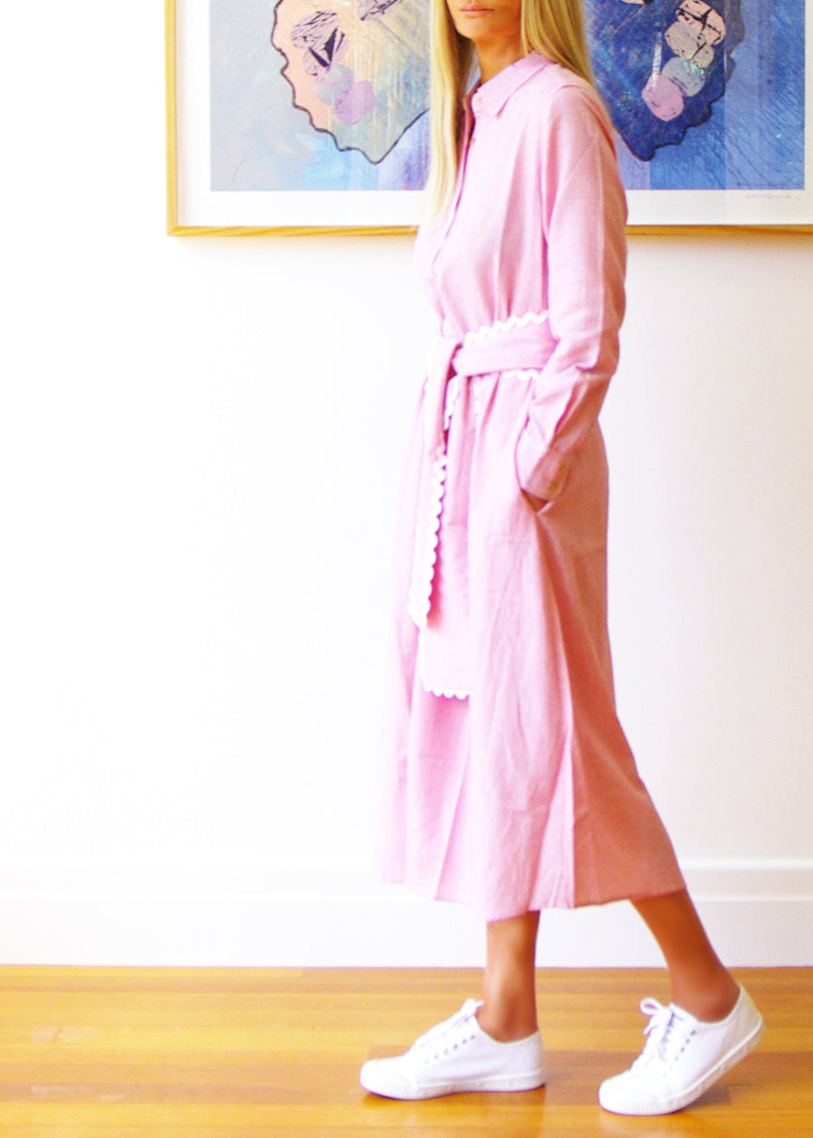 Lillie Dress ~ Fine Stripe Pink & White