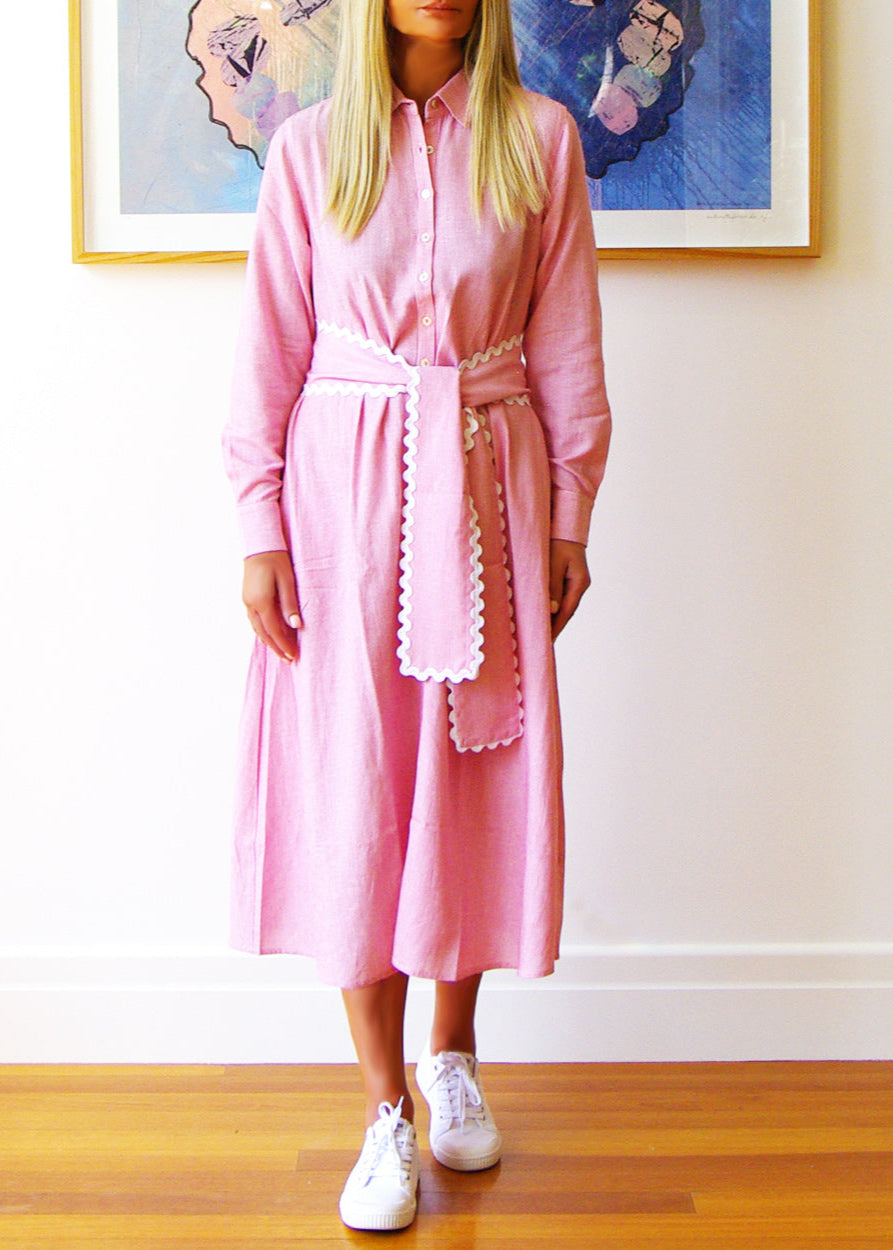 Lillie Dress ~ Fine Stripe Pink & White