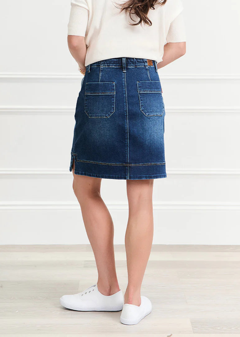 Sapphire Cargo Denim Skirt ~ Indigo