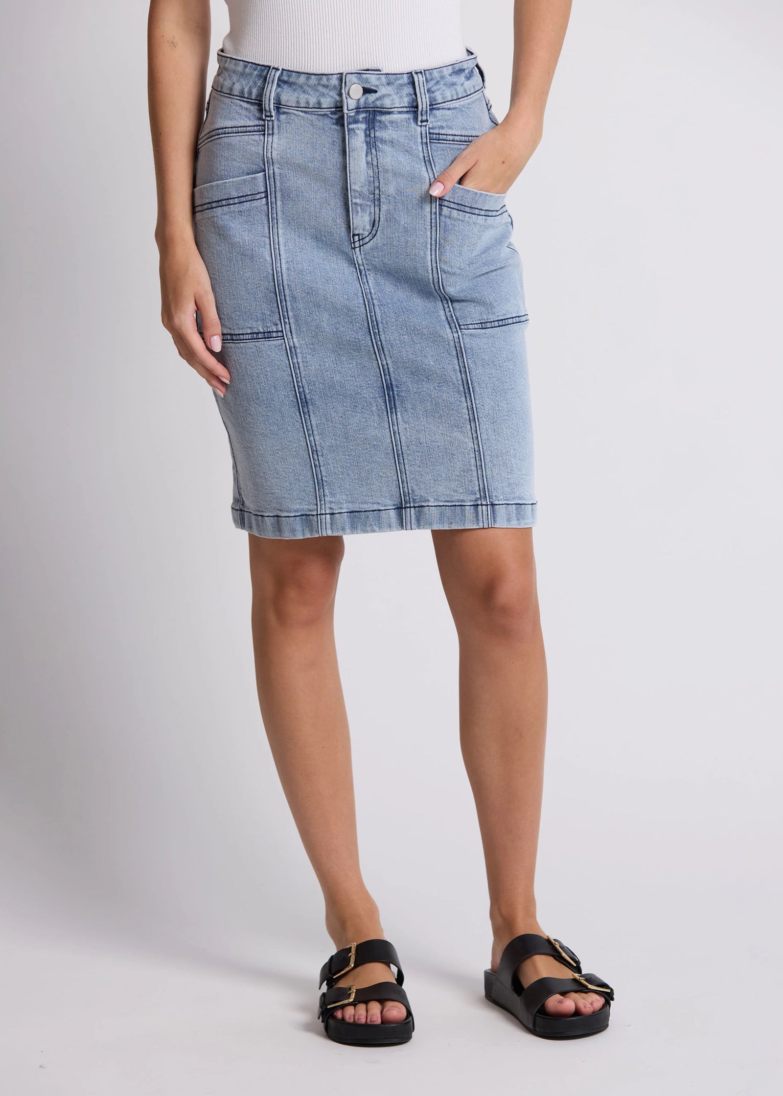 Strike Skirt ~ Bleached Denim