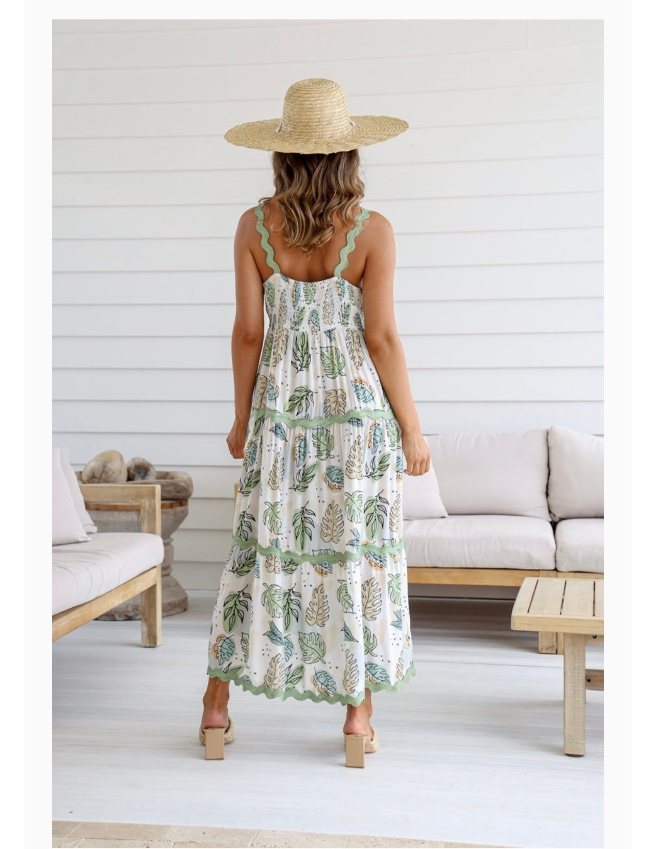 Clara Vintage Shoe String Maxi Dress ~ Khaki Leaf