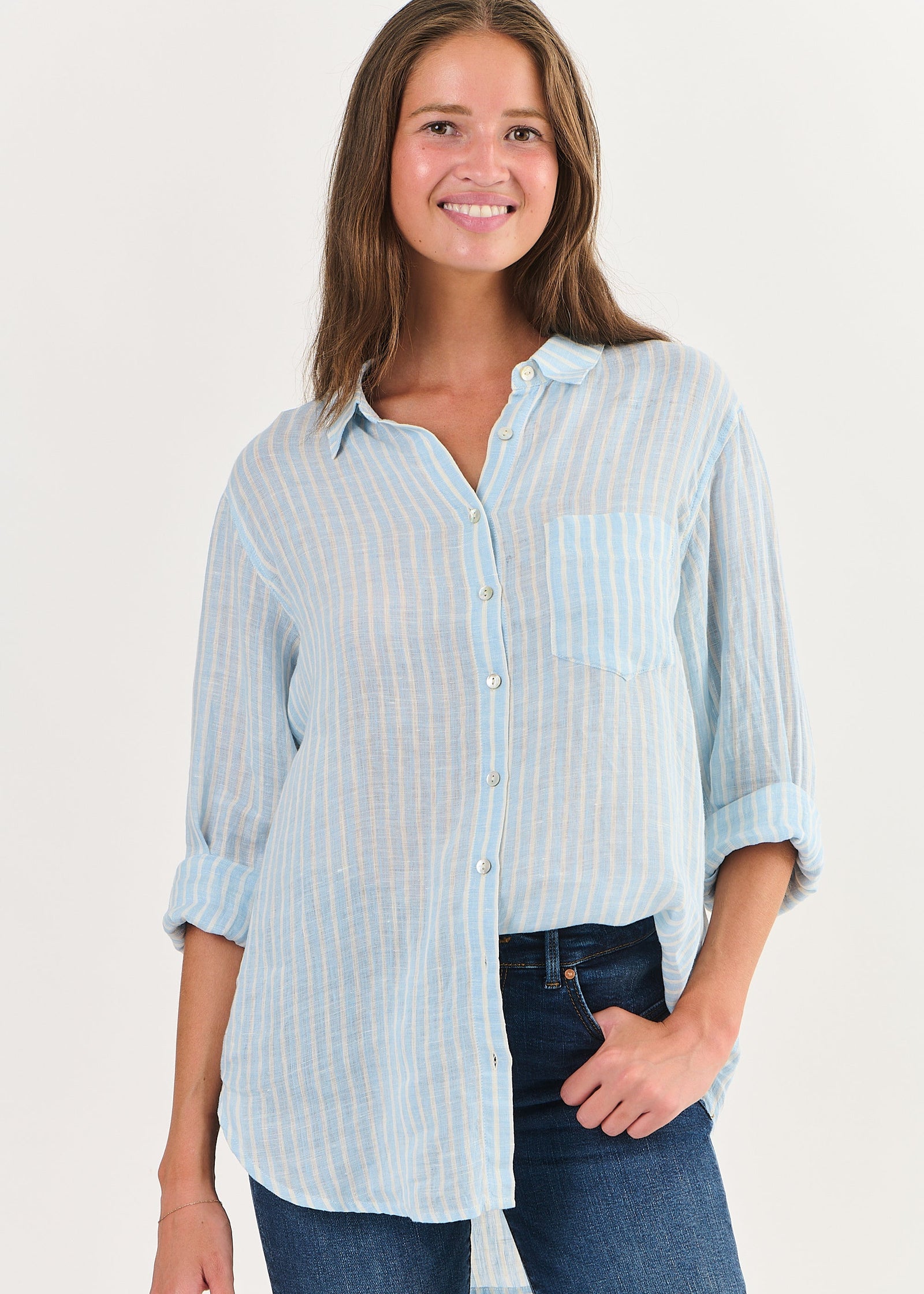 Boyfriend Linen Shirt ~ Rature Ciel Stripe
