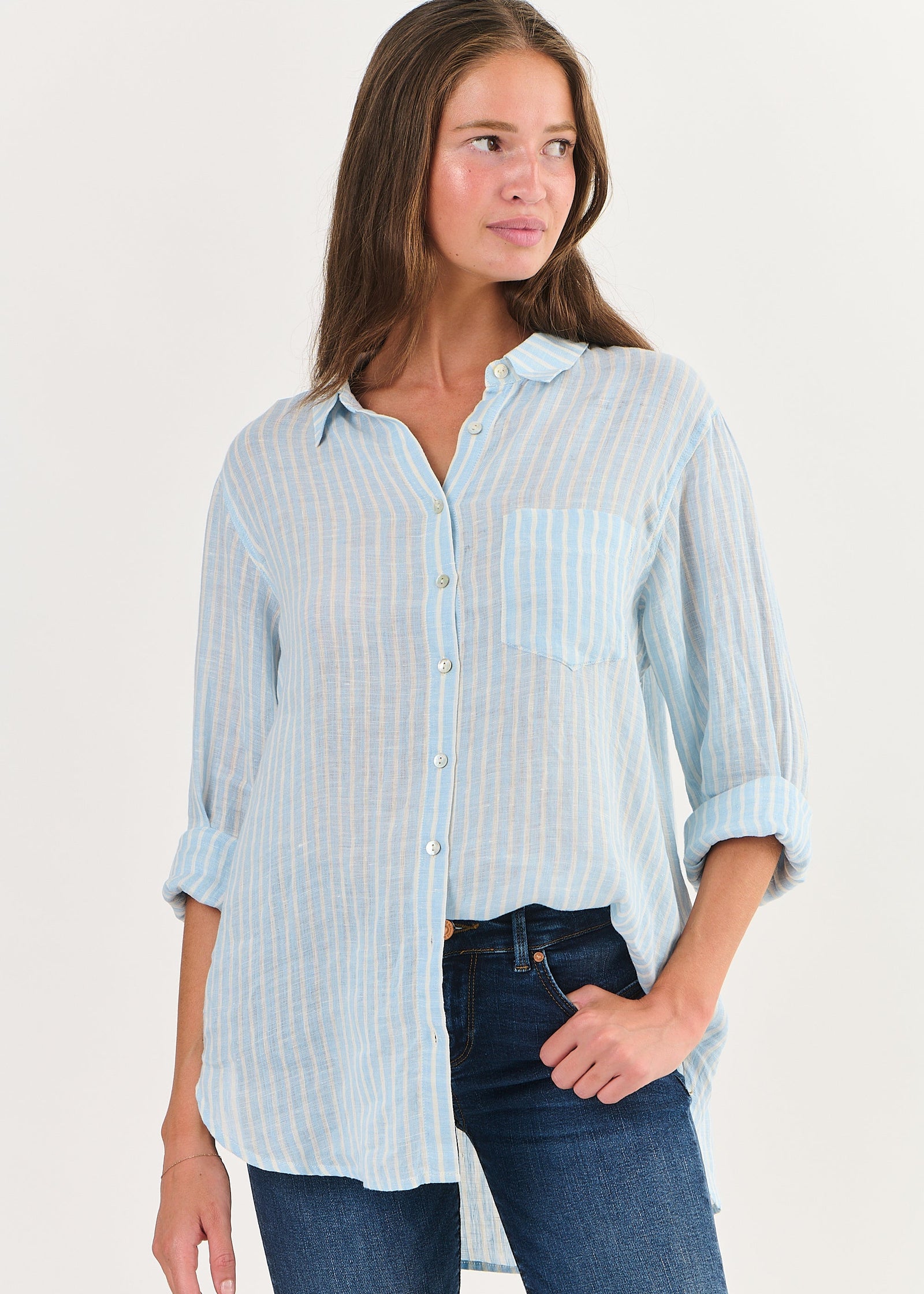 Boyfriend Linen Shirt ~ Rature Ciel Stripe