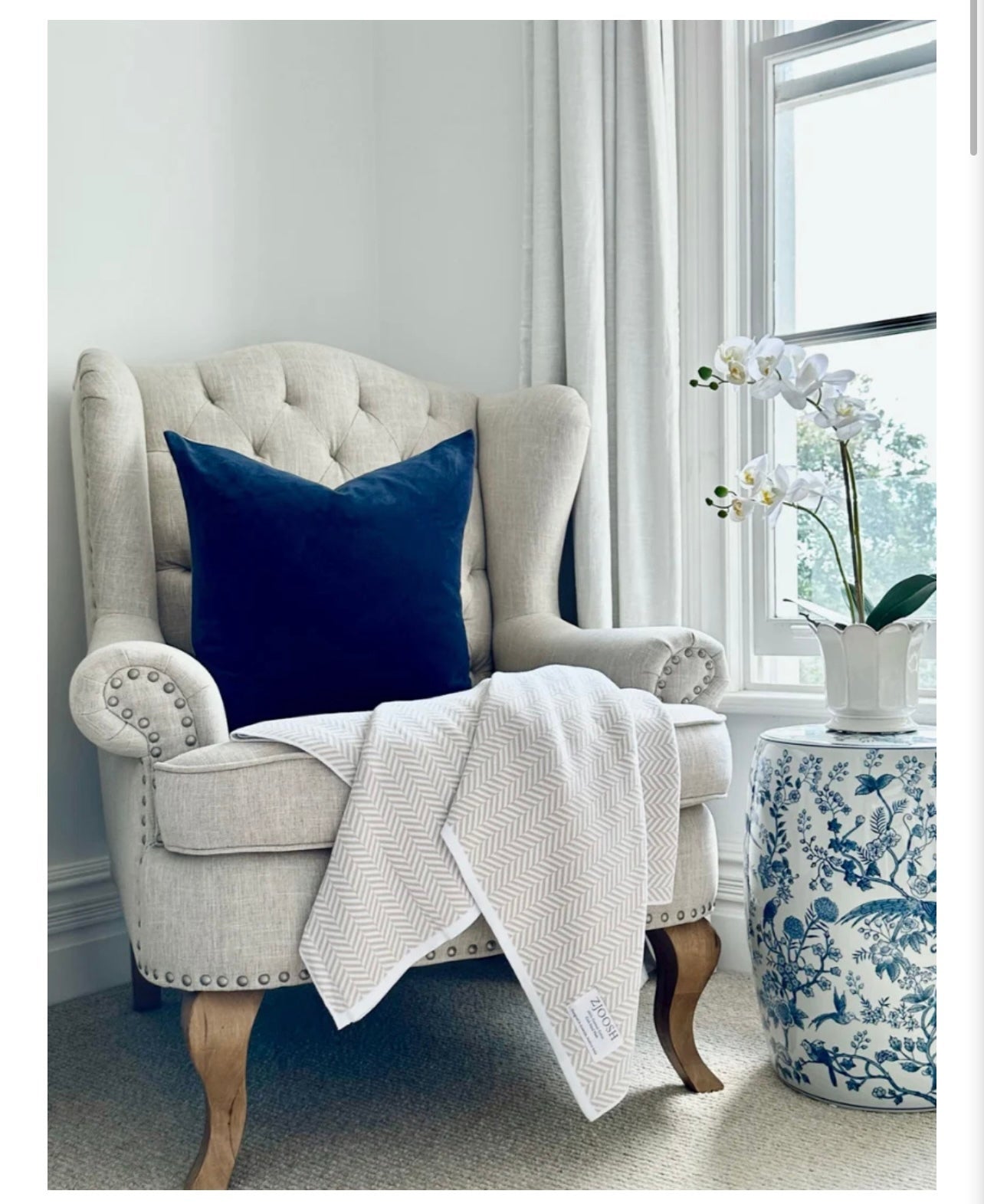 Alsace Velvet Cushion ~ Navy