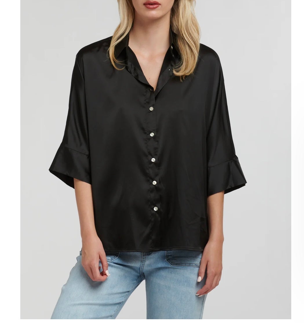 Boxy Satin Shirt ~ Black