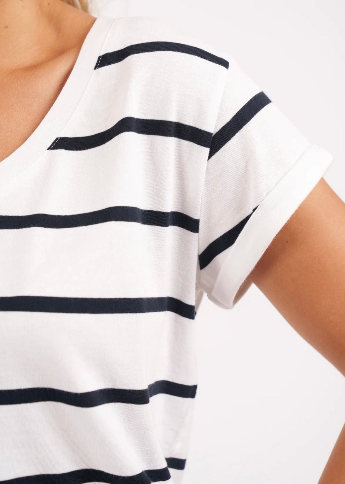 Manly Stripe Vee Tee ~ White
