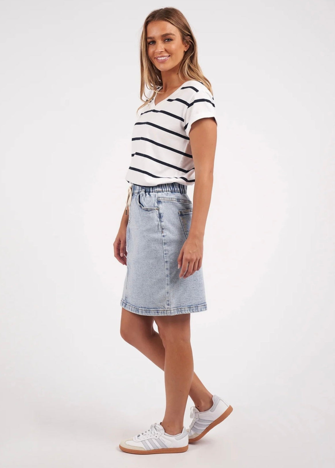 Manly Stripe Vee Tee ~ White