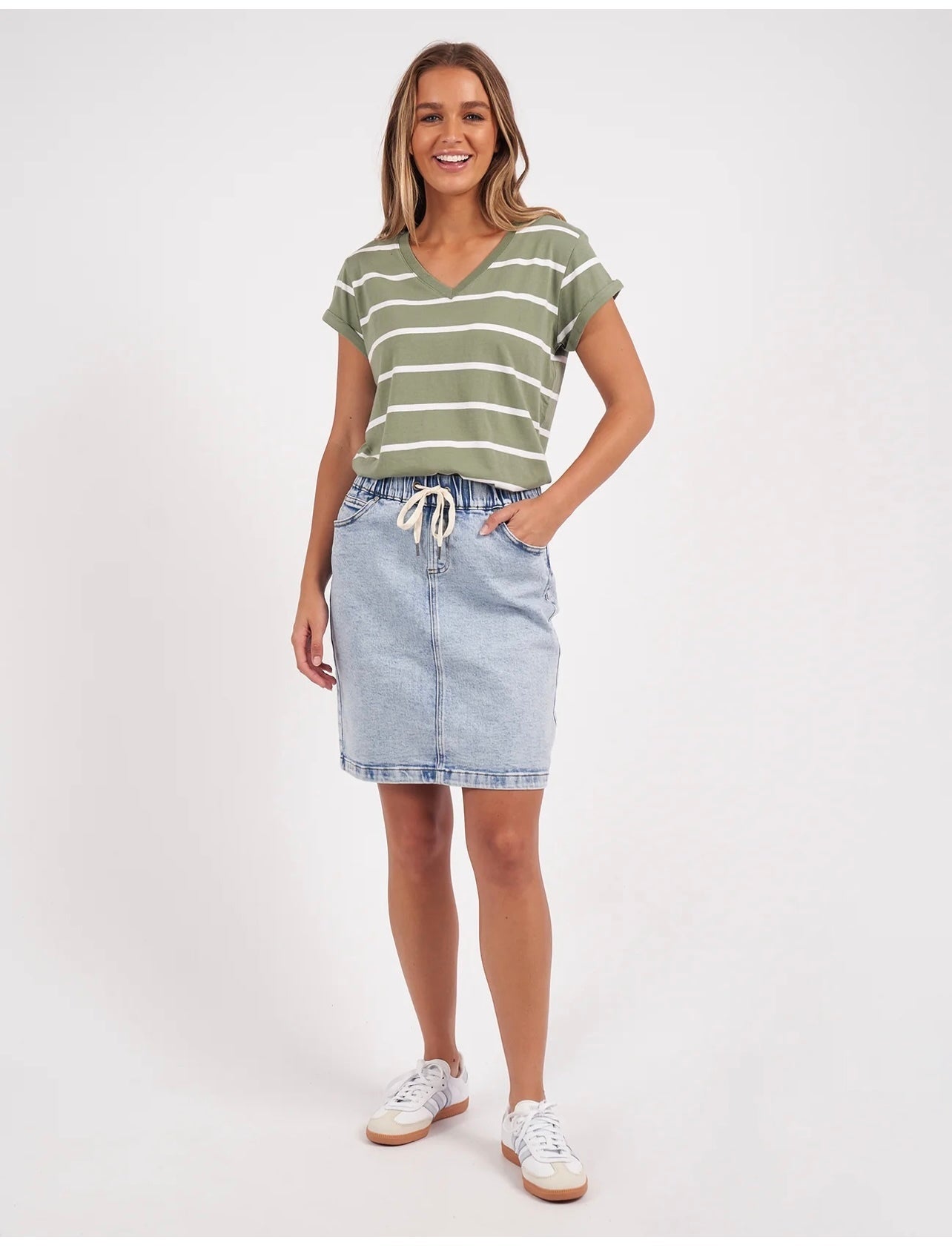 Manly Stripe Vee Tee ~ Sage