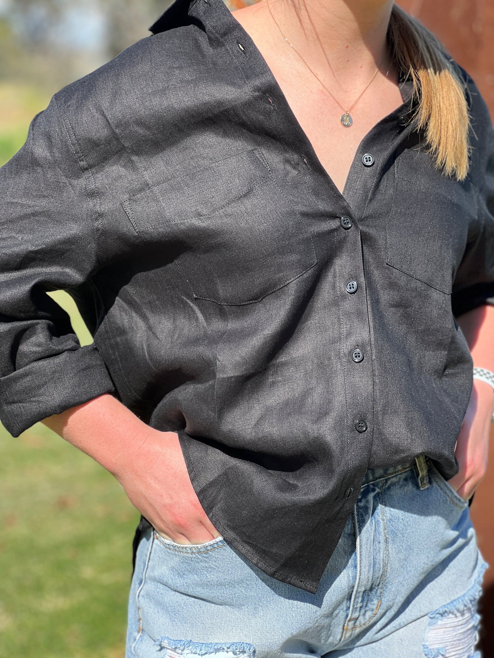 Boyfriend Linen Shirt ~ Black
