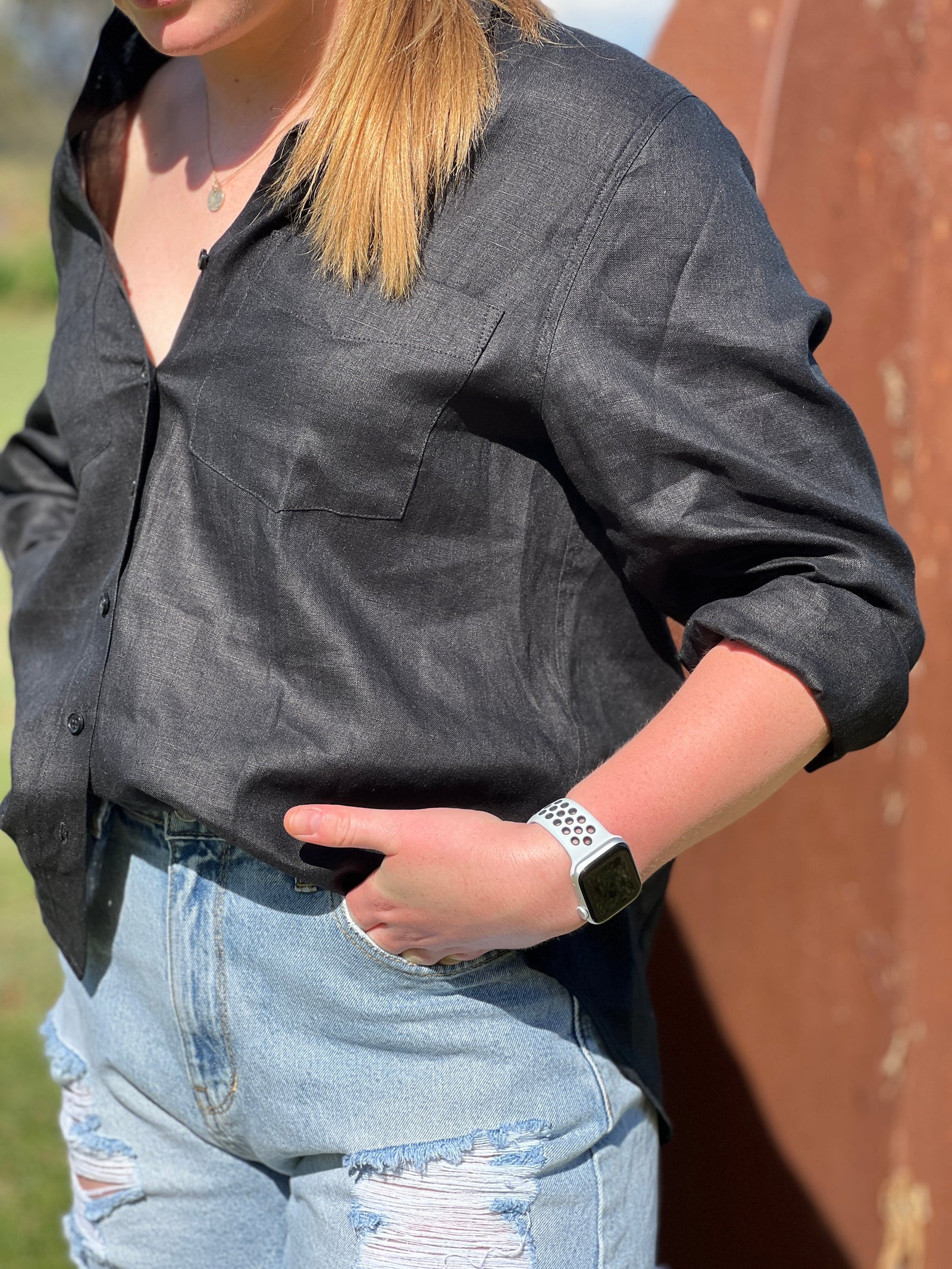 Boyfriend Linen Shirt ~ Black