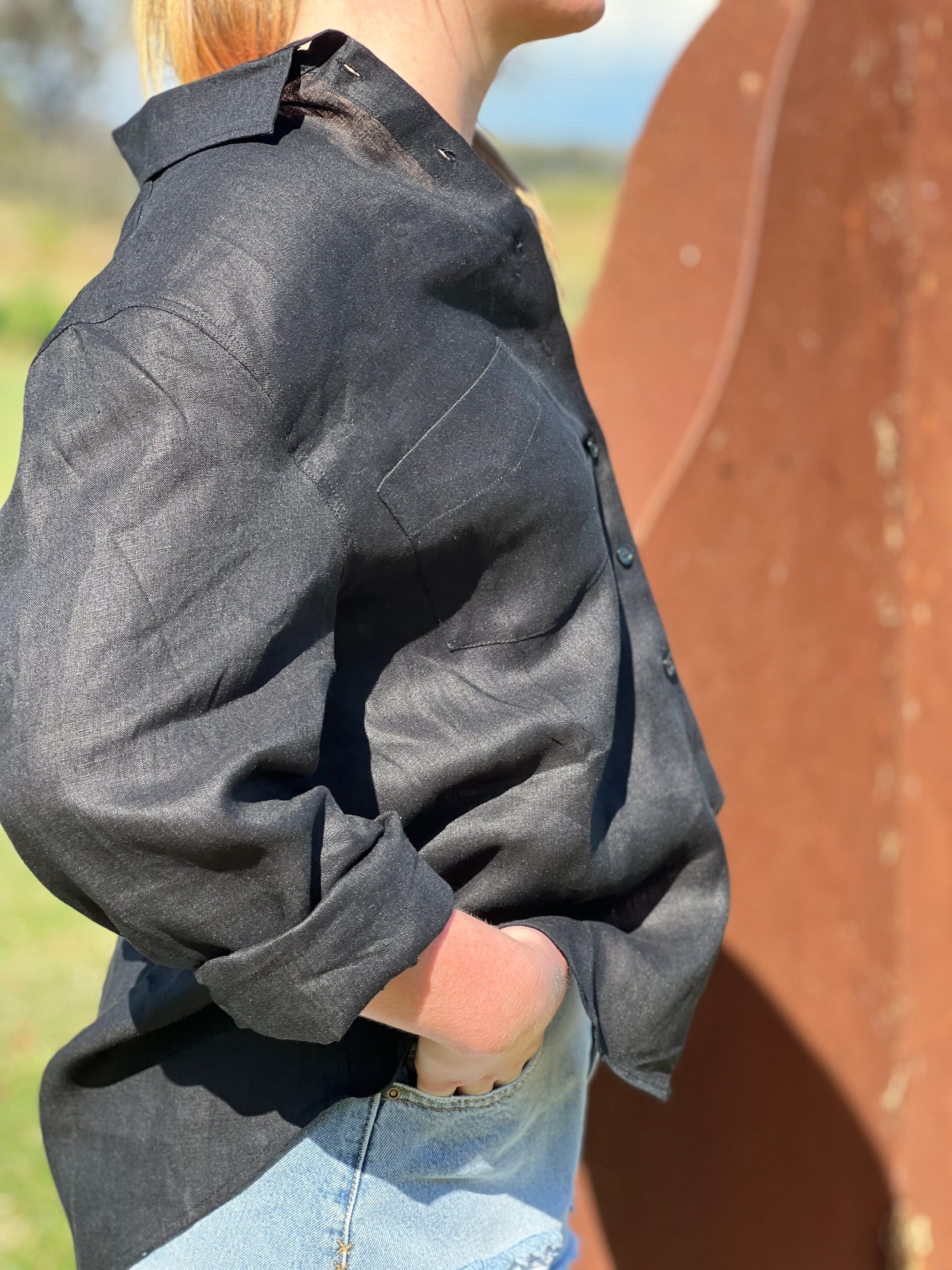 Boyfriend Linen Shirt ~ Black