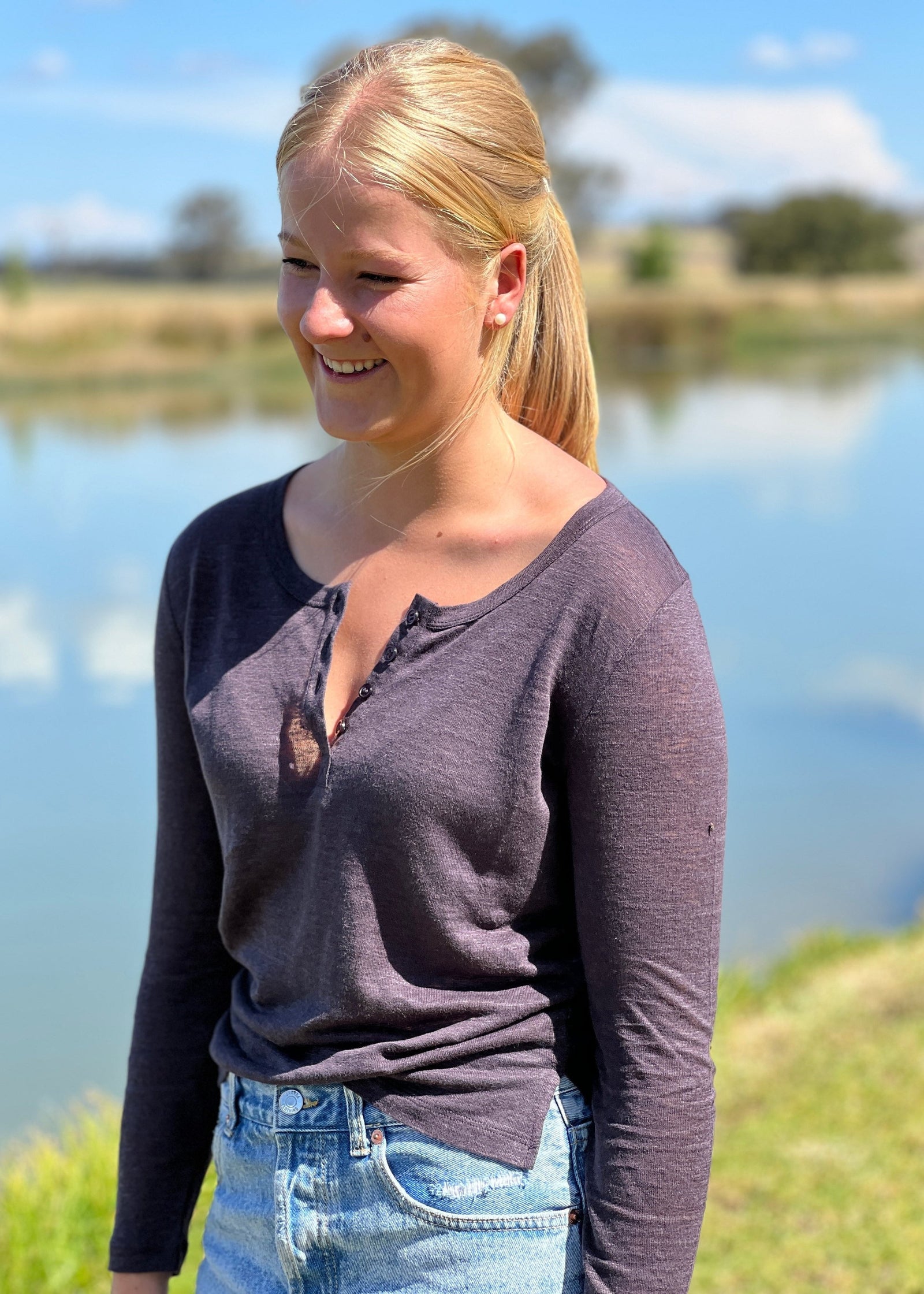 Grandpa Linen Top ~ Charcoal