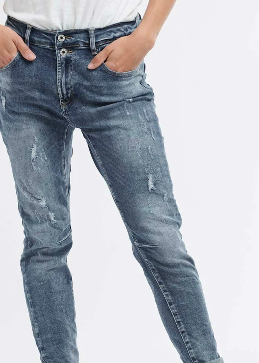 Emma Stretch Jean ~ Denim Distressed