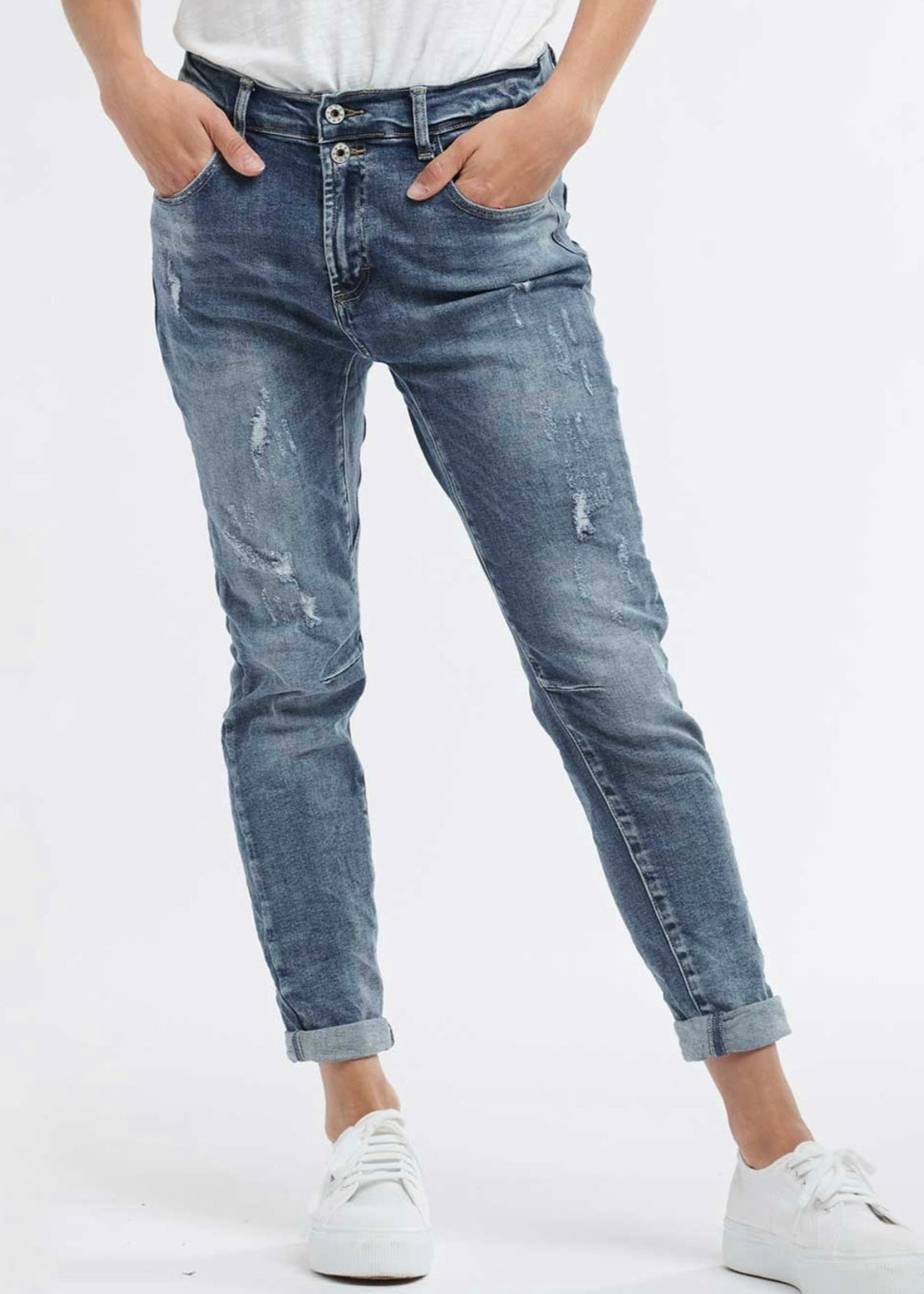 Emma Stretch Jean ~ Denim Distressed