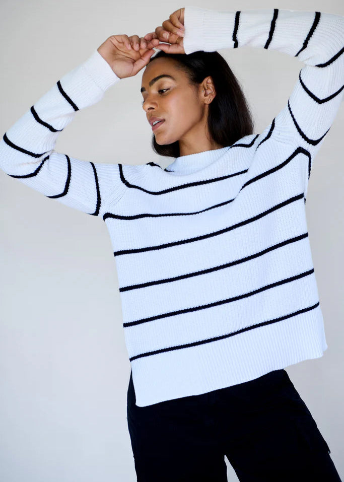 Bell Pullover ~ White + Black Stripe