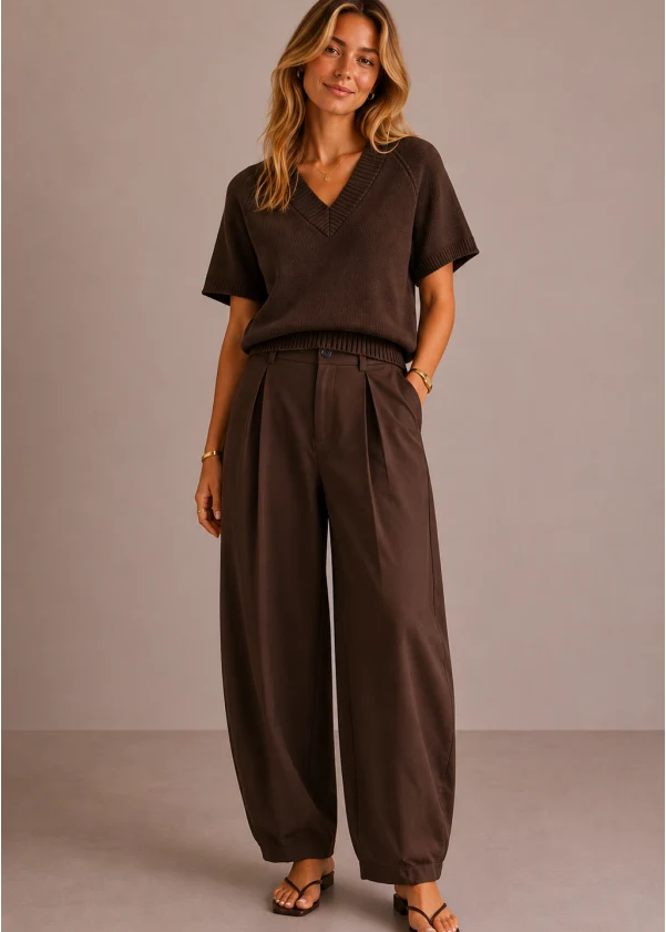 Demi Pleated Pant Chocolate