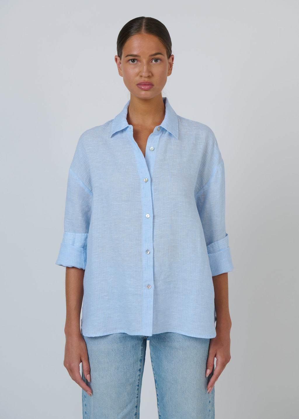 Linen Shirt ~ Rayure Ciel