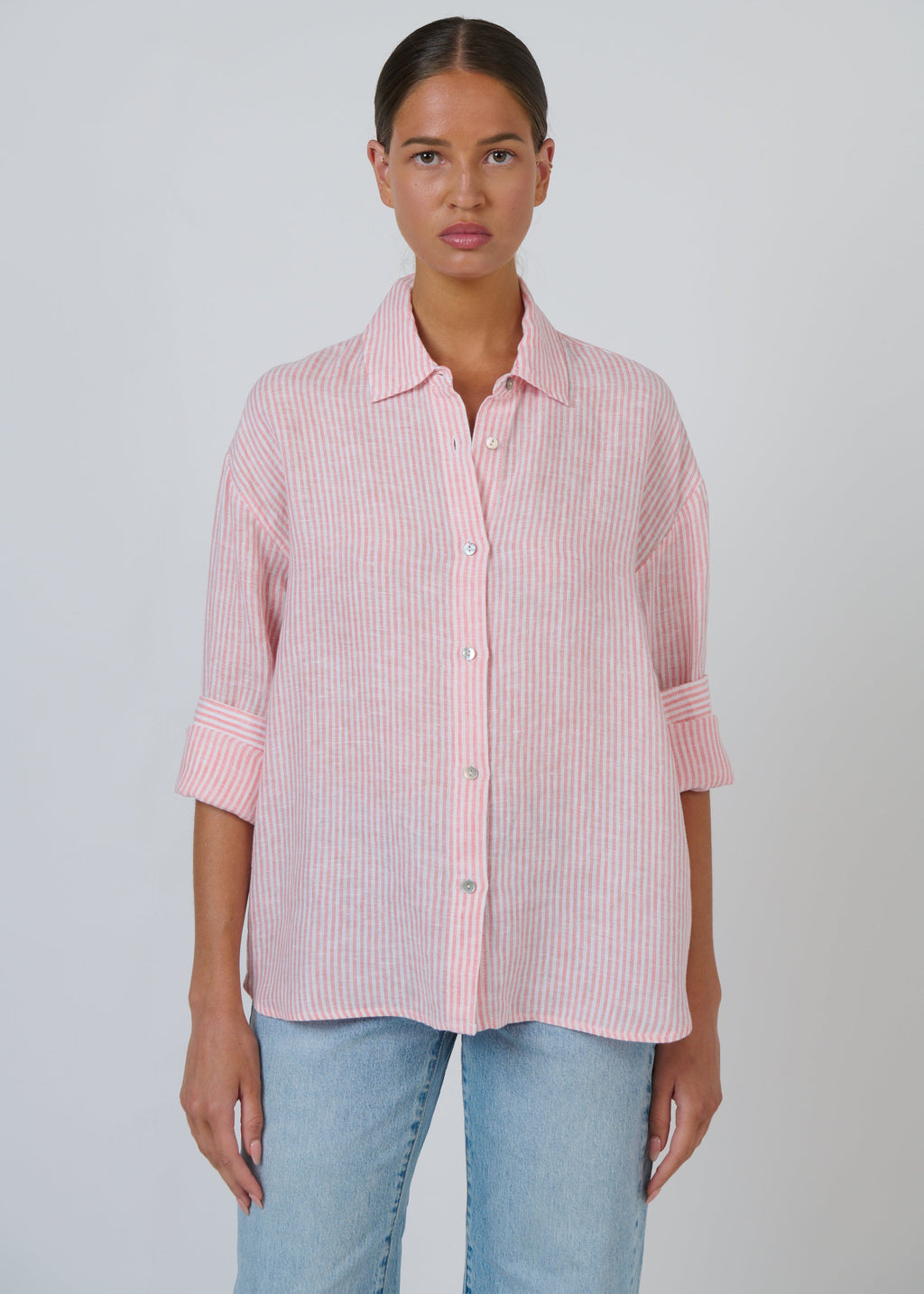 Linen Shirt ~ Rayure Corail