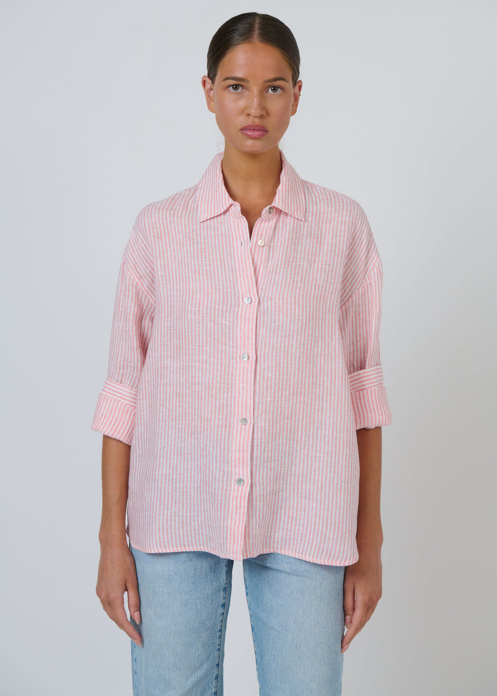 Linen Shirt ~ Rayure Corail