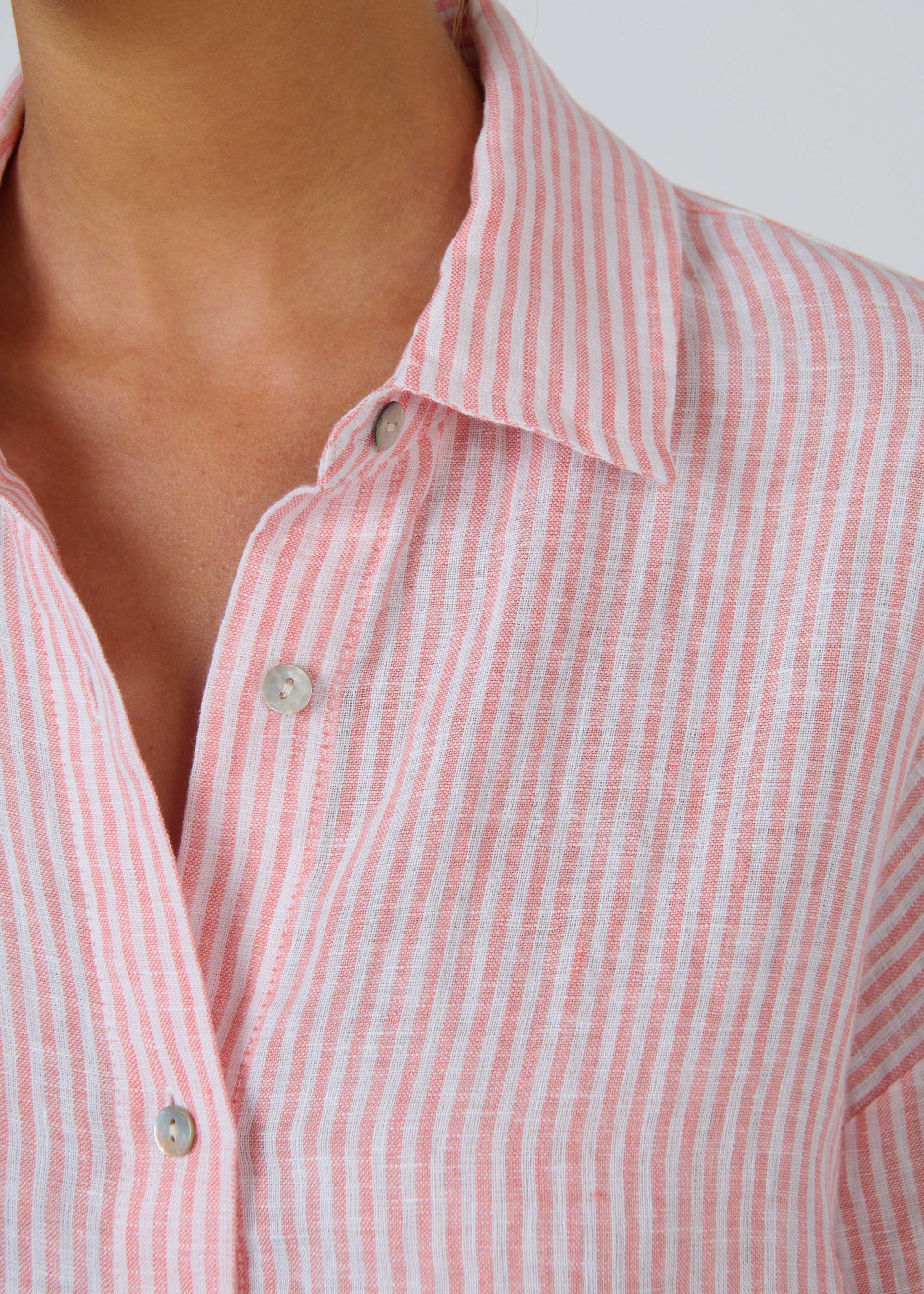 Linen Shirt ~ Rayure Corail