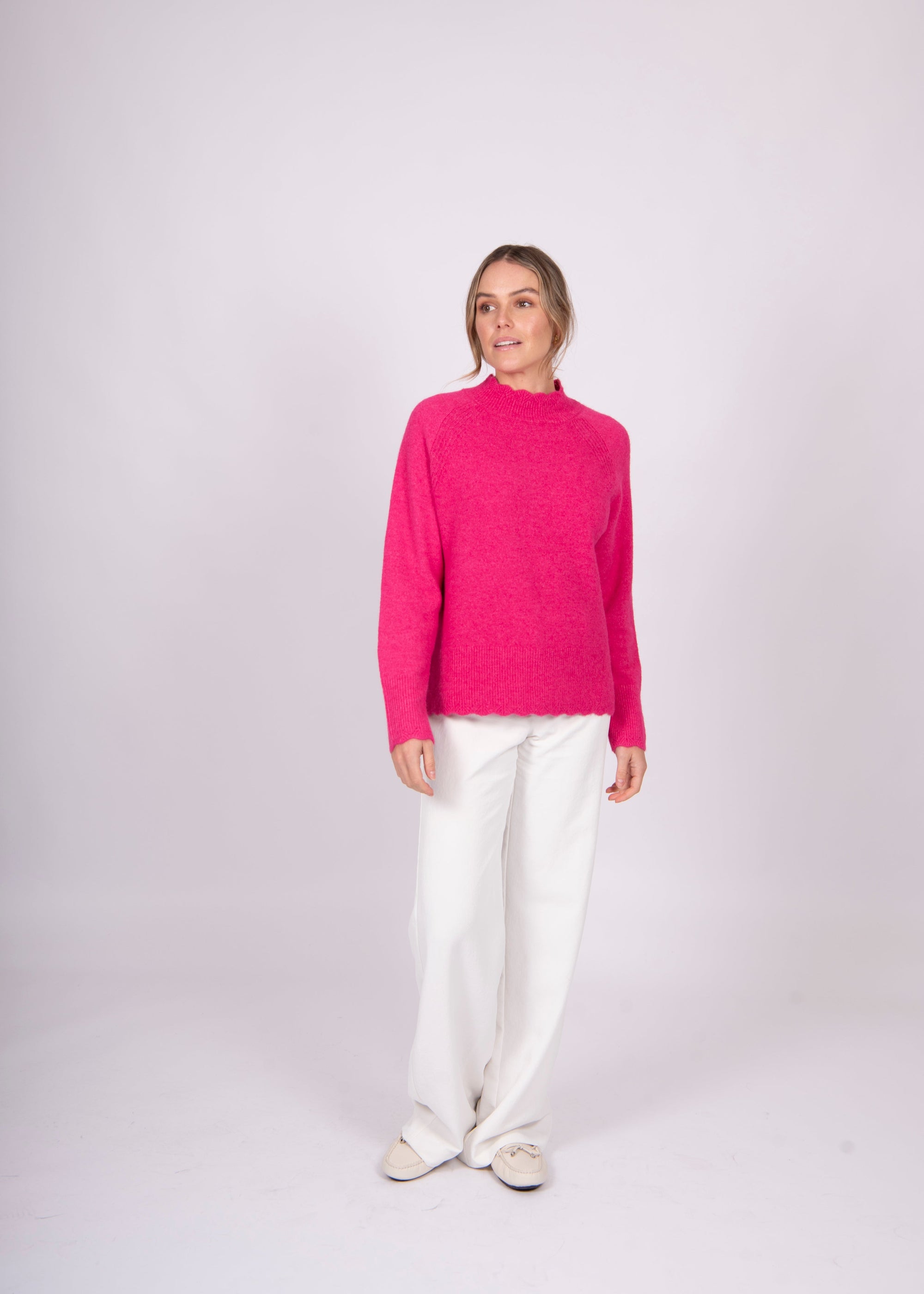 Pointelle Rib Trim Pullover ~ Hot Pink