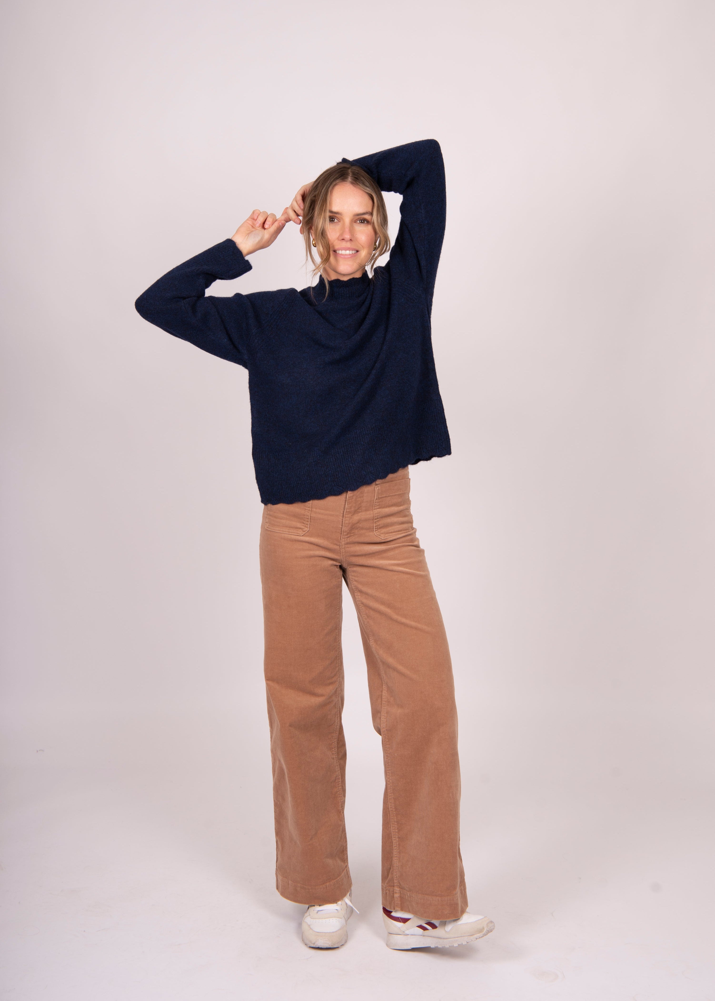Pointelle Rib Trim Pullover ~ Navy