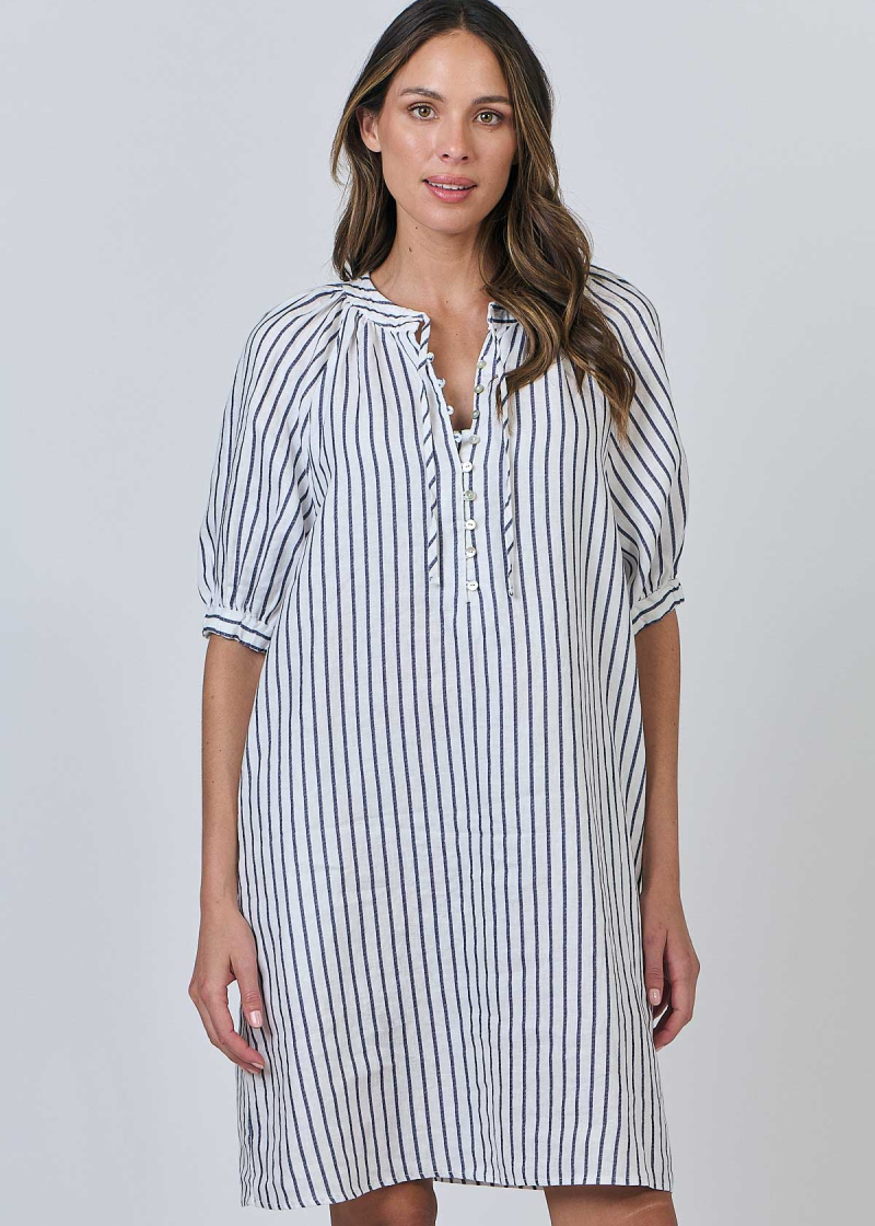 Striped Linen Dress ~ Blueberry