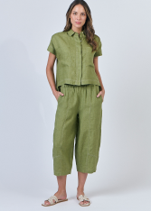 Linen Button Top ~ Moss