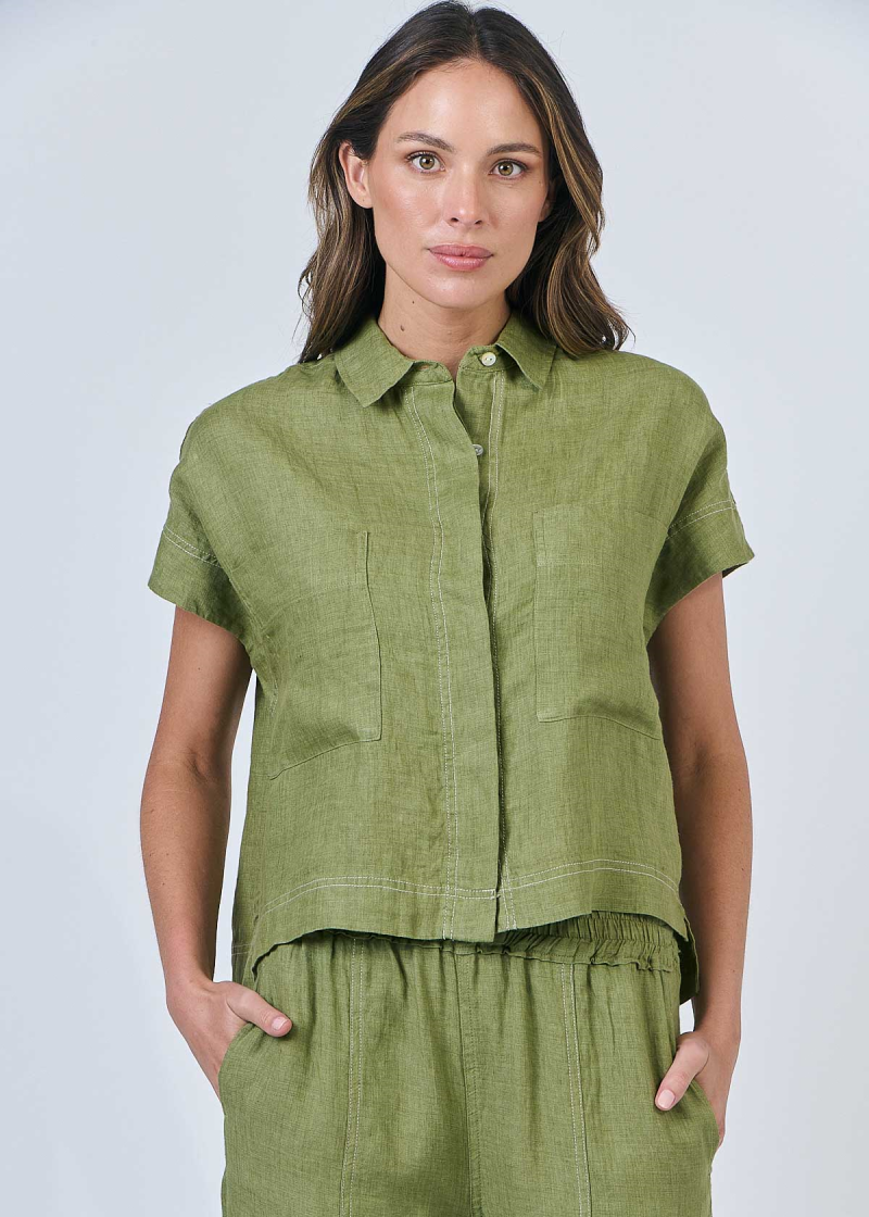 Linen Button Top ~ Moss