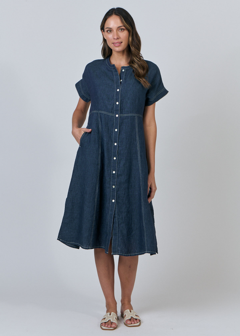 Linen Button Dress ~ Poseidon