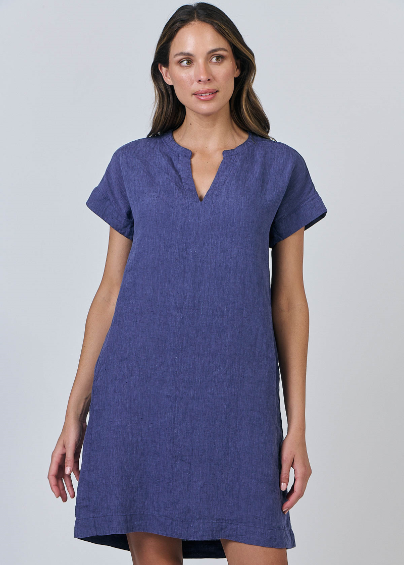 Linen Shift Dress ~ Blueberry