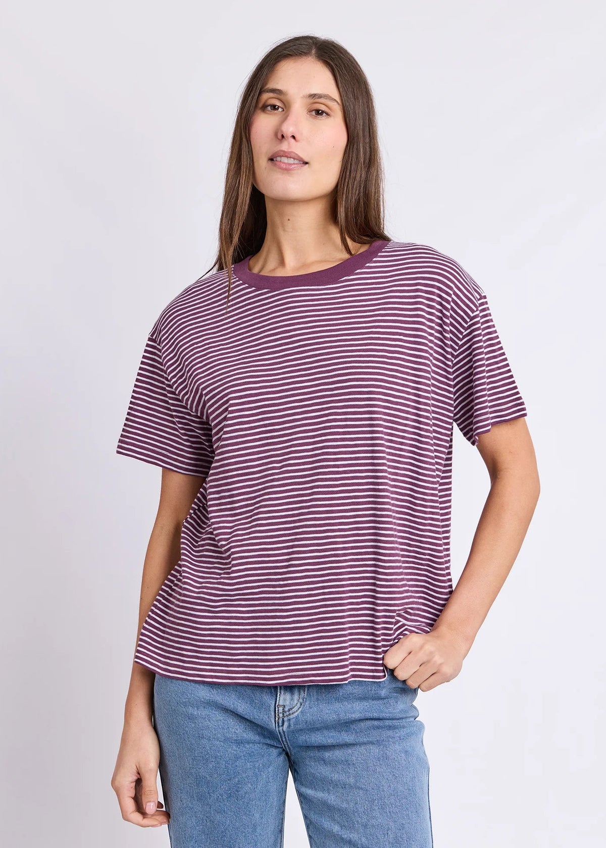 Hutch Stripe Tee ~ Plum and White
