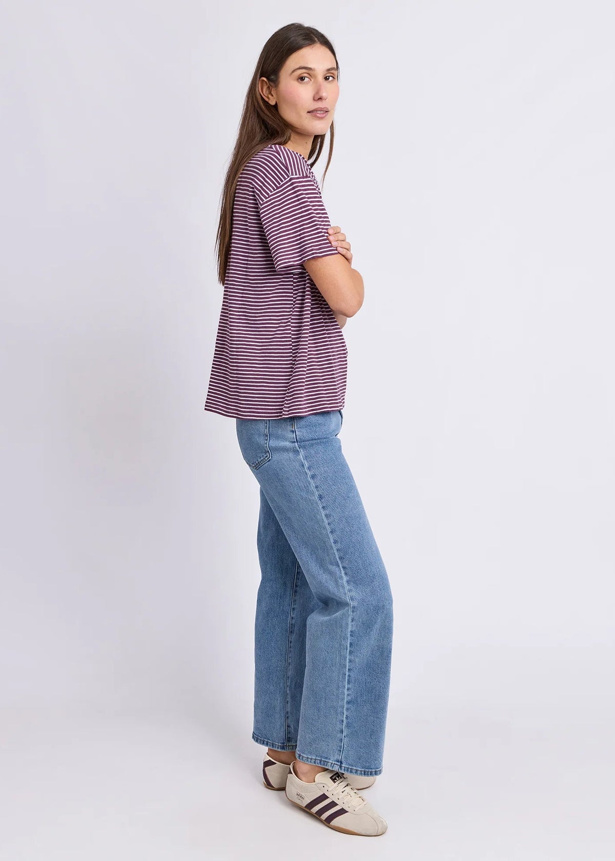 Hutch Stripe Tee ~ Plum and White