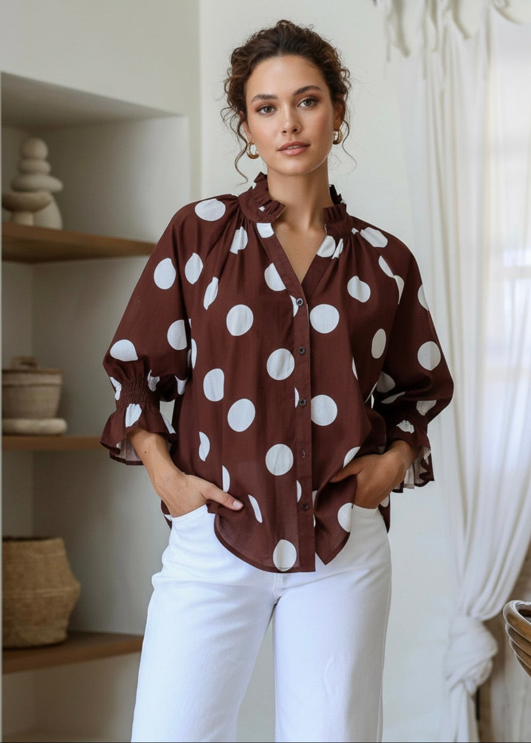 Sorrento Shirt ~ Chocolate Dot