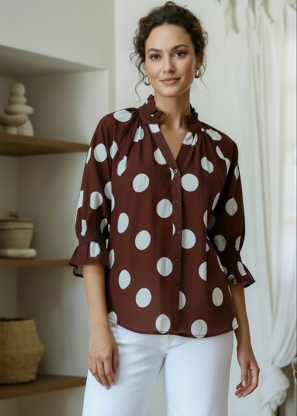 Sorrento Shirt ~ Chocolate Dot