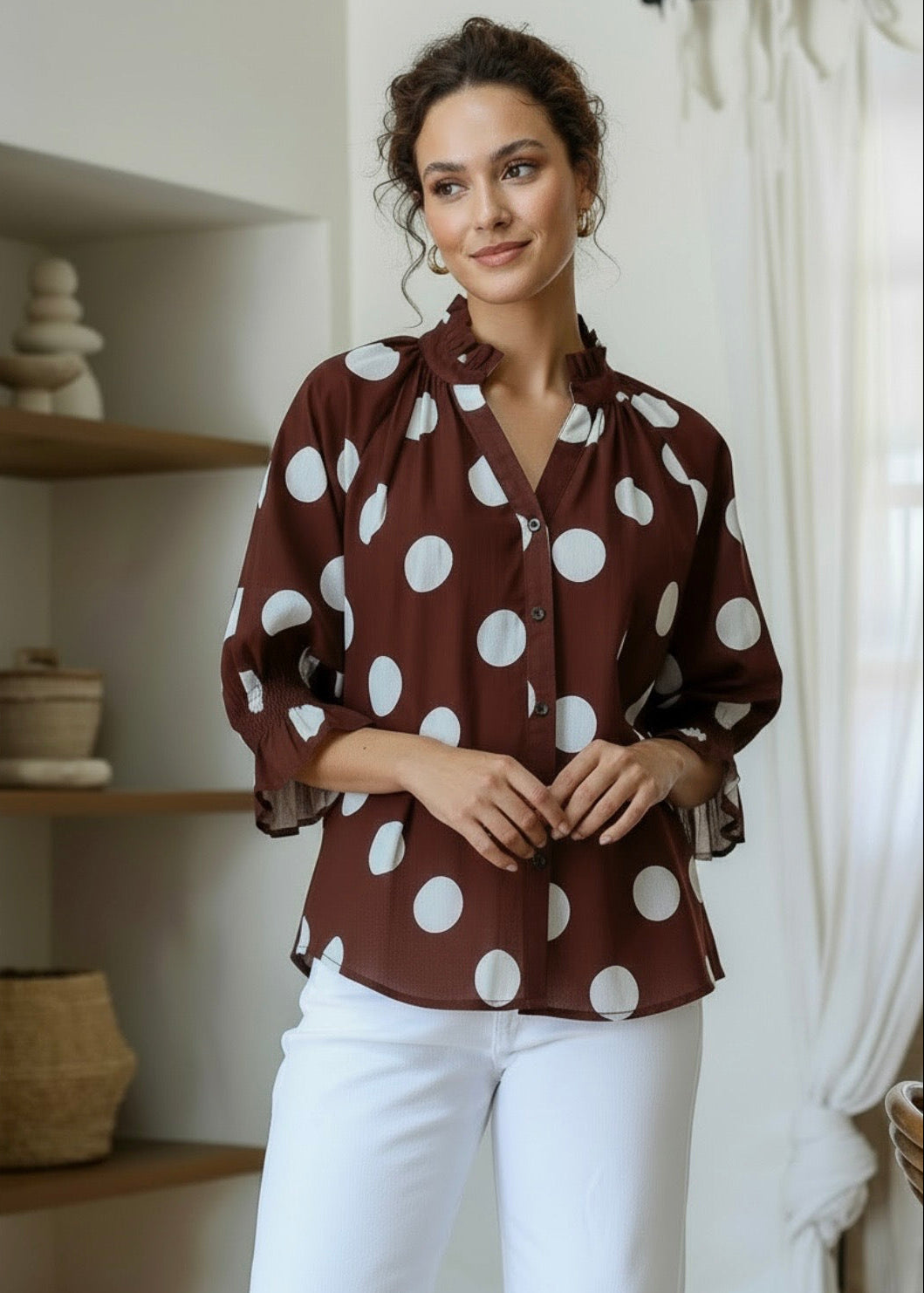 Sorrento Shirt ~ Chocolate Dot