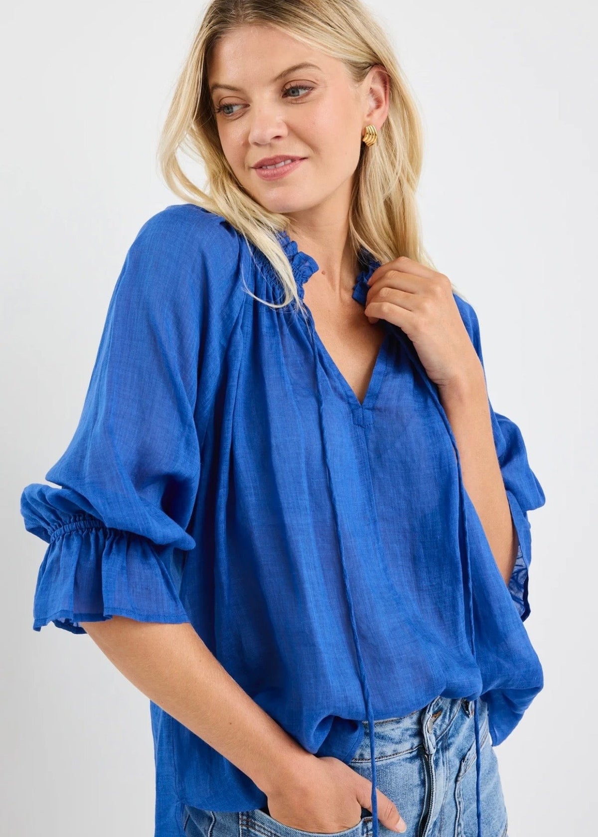 Expedition Shirred Neck Top ~ Blue