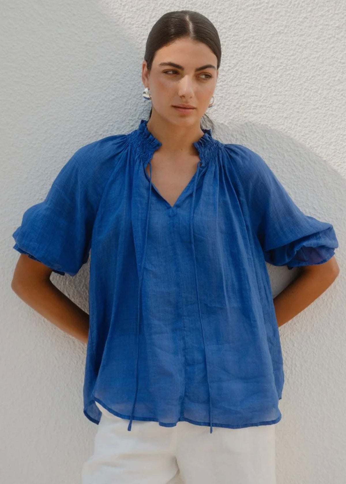 Expedition Shirred Neck Top ~ Blue