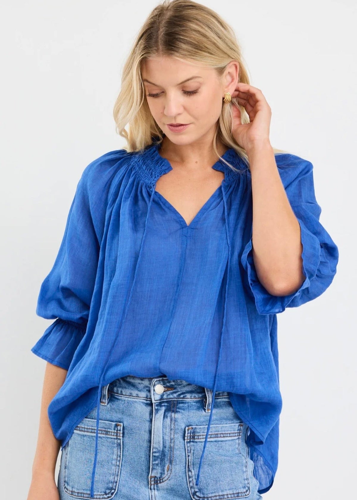 Expedition Shirred Neck Top ~ Blue