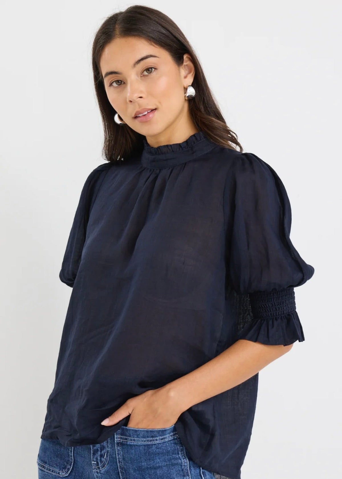 Verse High Neck Top ~ Navy