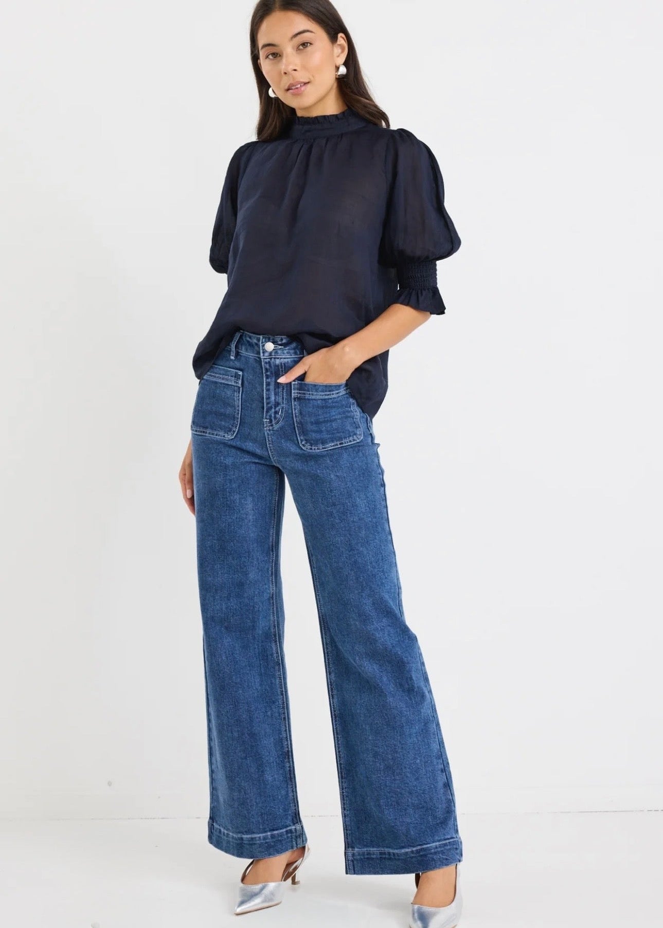 Verse High Neck Top ~ Navy